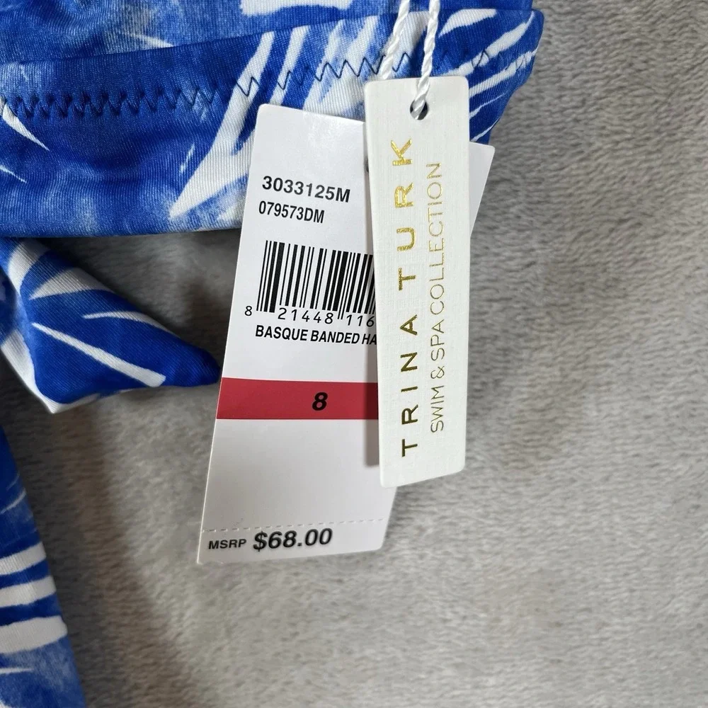 Trina Turk Women's Blue Basque Banded Bikini Top Swimwear Size 8 NEW‎